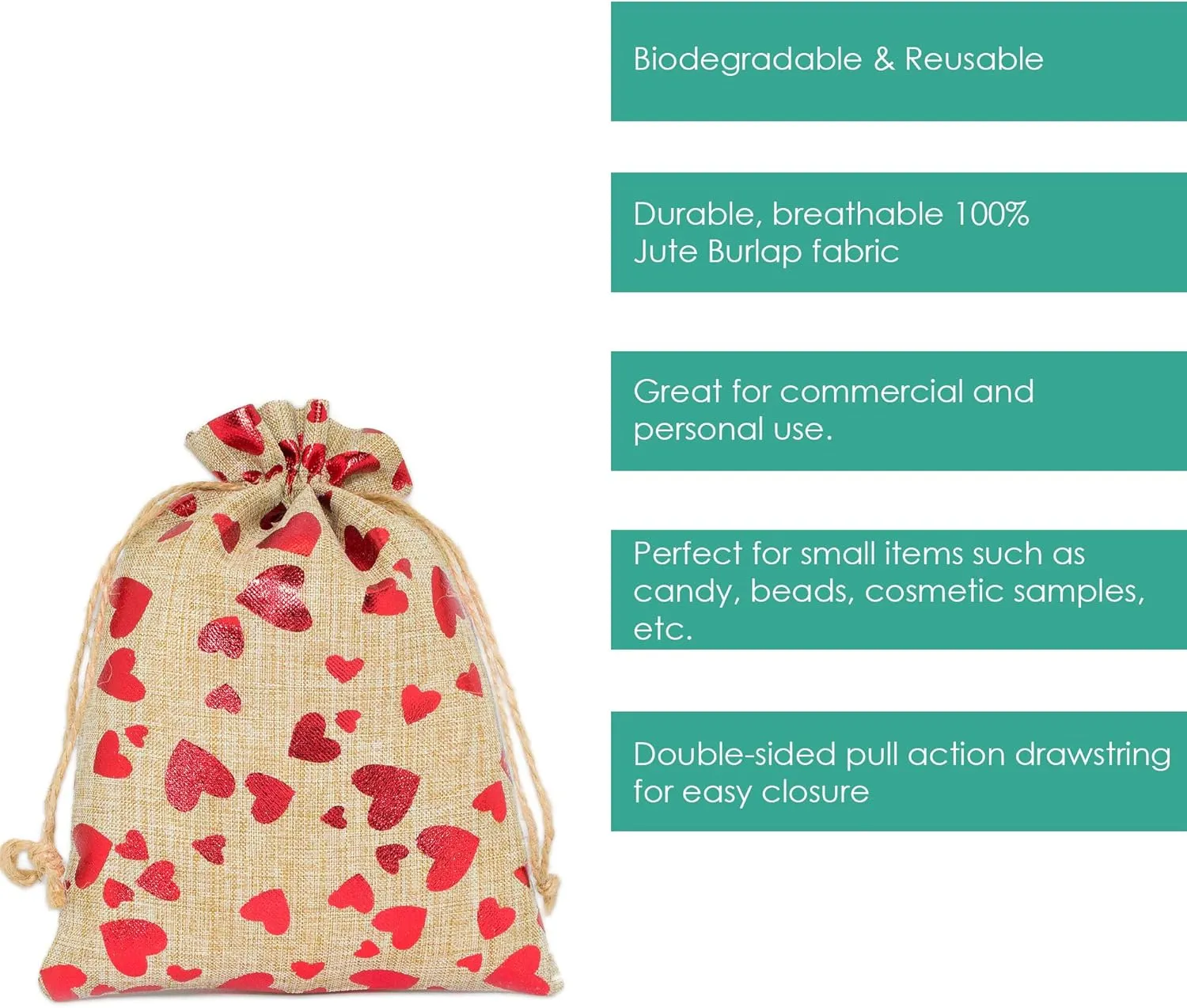 12-Pack 12x16 Reusable Jute Burlap Canvas Gift Bags w. Drawstrings (Red Hearts, X-Large) - for Presents, Party Favors, Retail, Samples by TheDisplayGuys