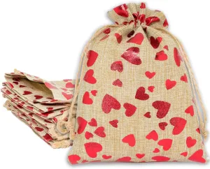 12-Pack 12x16 Reusable Jute Burlap Canvas Gift Bags w. Drawstrings (Red Hearts, X-Large) - for Presents, Party Favors, Retail, Samples by TheDisplayGuys