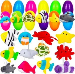 12 Pack Easter Eggs Filled with Mini Plush Animals Stuffed Toy, Prefilled with Stuffed Animals for Kids Easter Basket Stuffers, Easter Eggs Hunt, Easter Party Favors, Classroom Prize