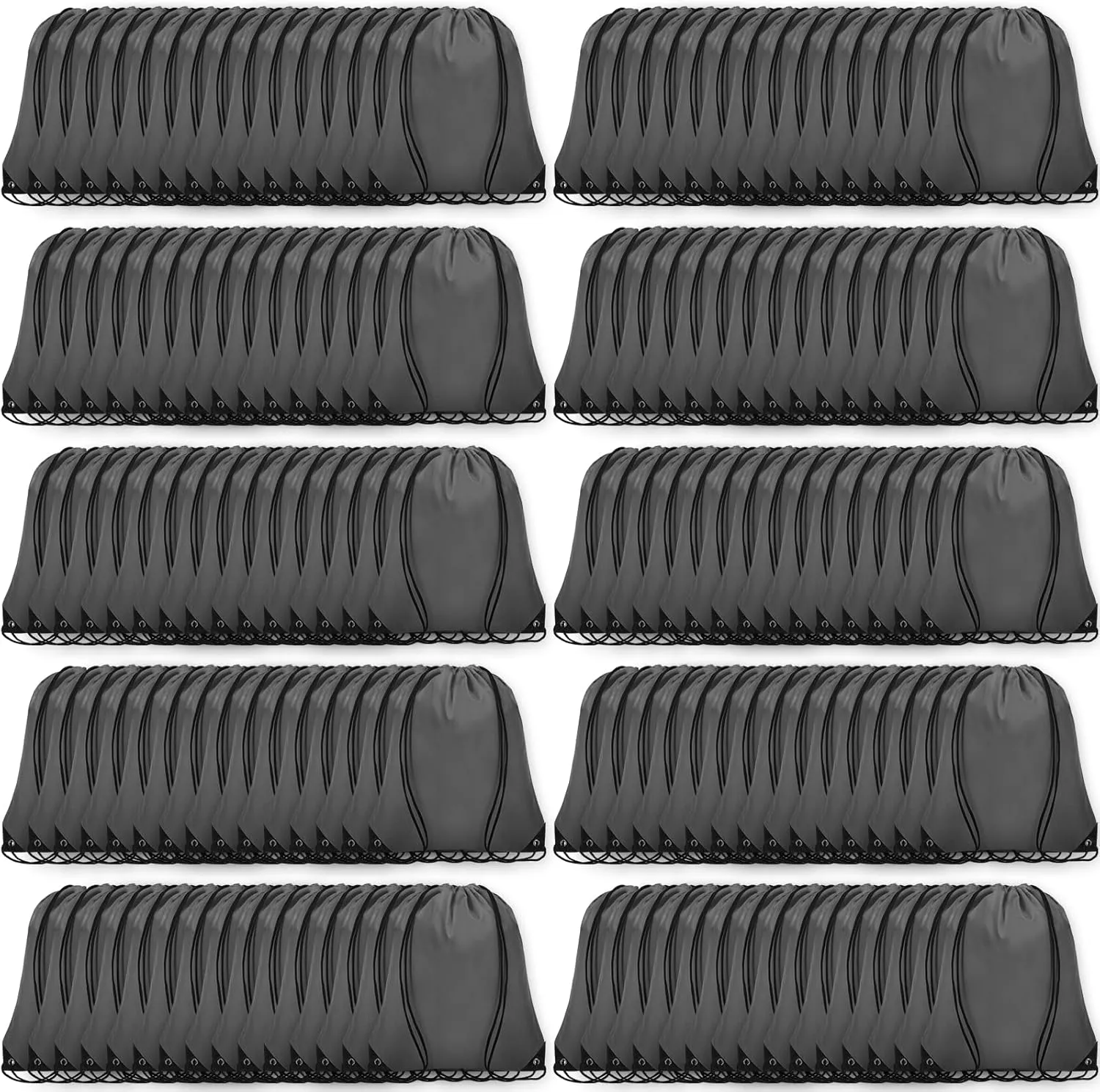 150Pcs Drawstring Backpack Bulk Cinch Sackpack Drawstring Bags Nylon for Gym Party Trip(Grey)