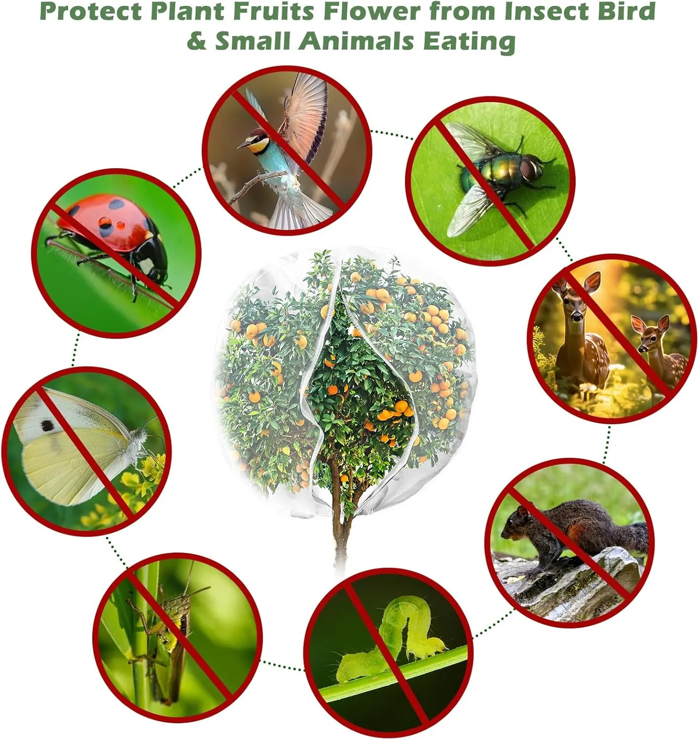 2 Pack 6 x 6.6 ft Large Fruits Tree Netting, Garden Mesh Insect Tree Cover with Zipper Drawstring Bird Barrier Net Plant Bags Blueberry Bushes Protection Cover for Prevent Animals Deer Squirrel Bug