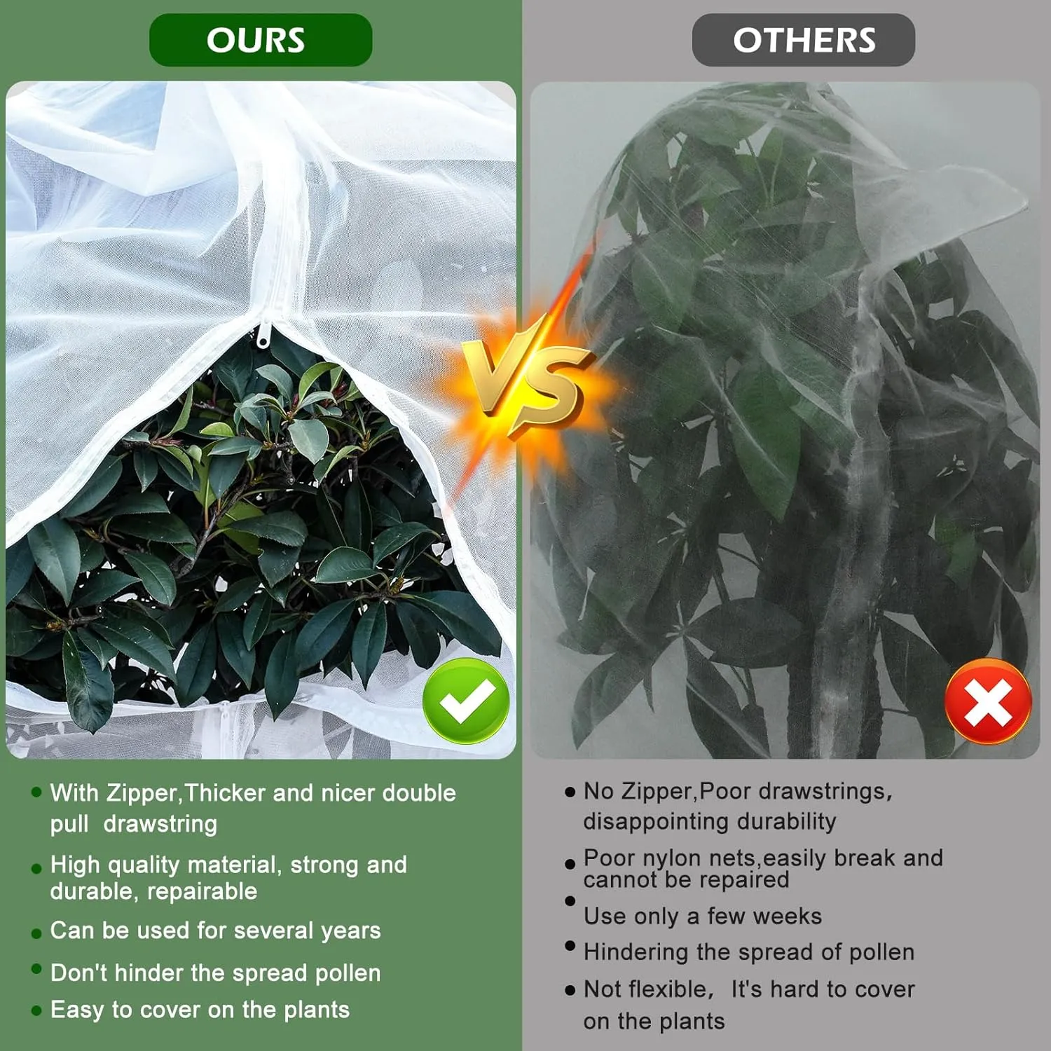 2 Pack 6 x 6.6 ft Large Fruits Tree Netting, Garden Mesh Insect Tree Cover with Zipper Drawstring Bird Barrier Net Plant Bags Blueberry Bushes Protection Cover for Prevent Animals Deer Squirrel Bug