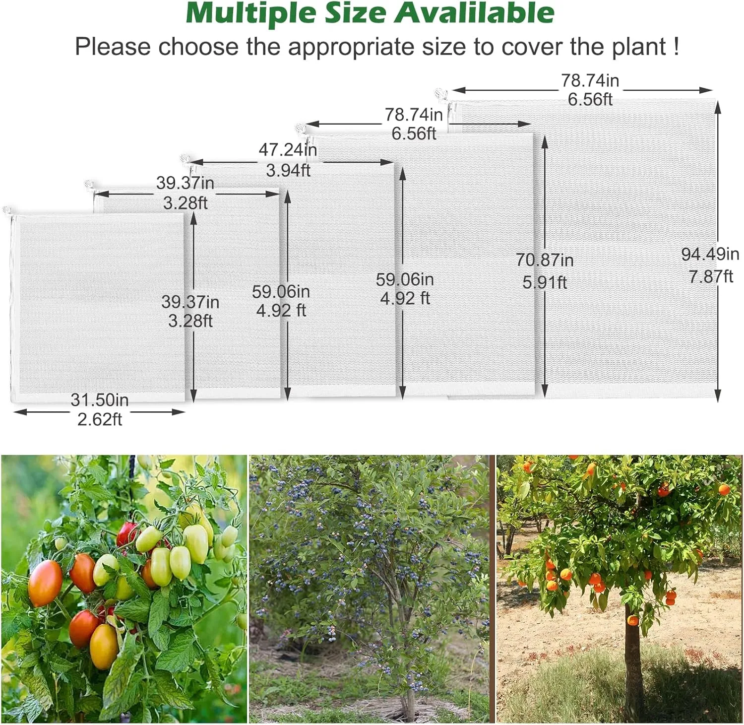 2 Pack 6 x 6.6 ft Large Fruits Tree Netting, Garden Mesh Insect Tree Cover with Zipper Drawstring Bird Barrier Net Plant Bags Blueberry Bushes Protection Cover for Prevent Animals Deer Squirrel Bug