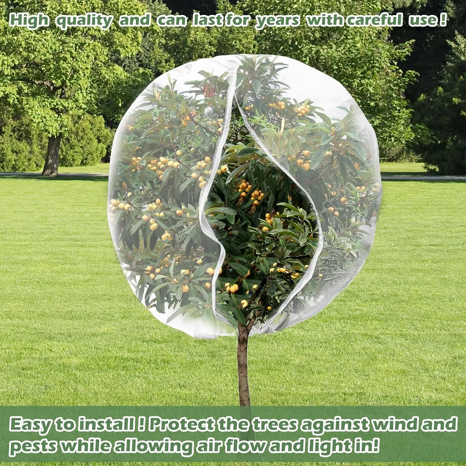 2 Pack 6 x 6.6 ft Large Fruits Tree Netting, Garden Mesh Insect Tree Cover with Zipper Drawstring Bird Barrier Net Plant Bags Blueberry Bushes Protection Cover for Prevent Animals Deer Squirrel Bug