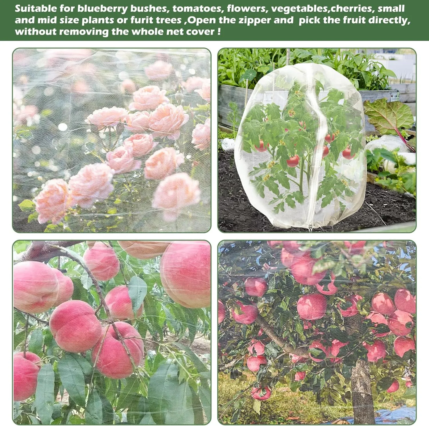 2 Pack 6 x 6.6 ft Large Fruits Tree Netting, Garden Mesh Insect Tree Cover with Zipper Drawstring Bird Barrier Net Plant Bags Blueberry Bushes Protection Cover for Prevent Animals Deer Squirrel Bug