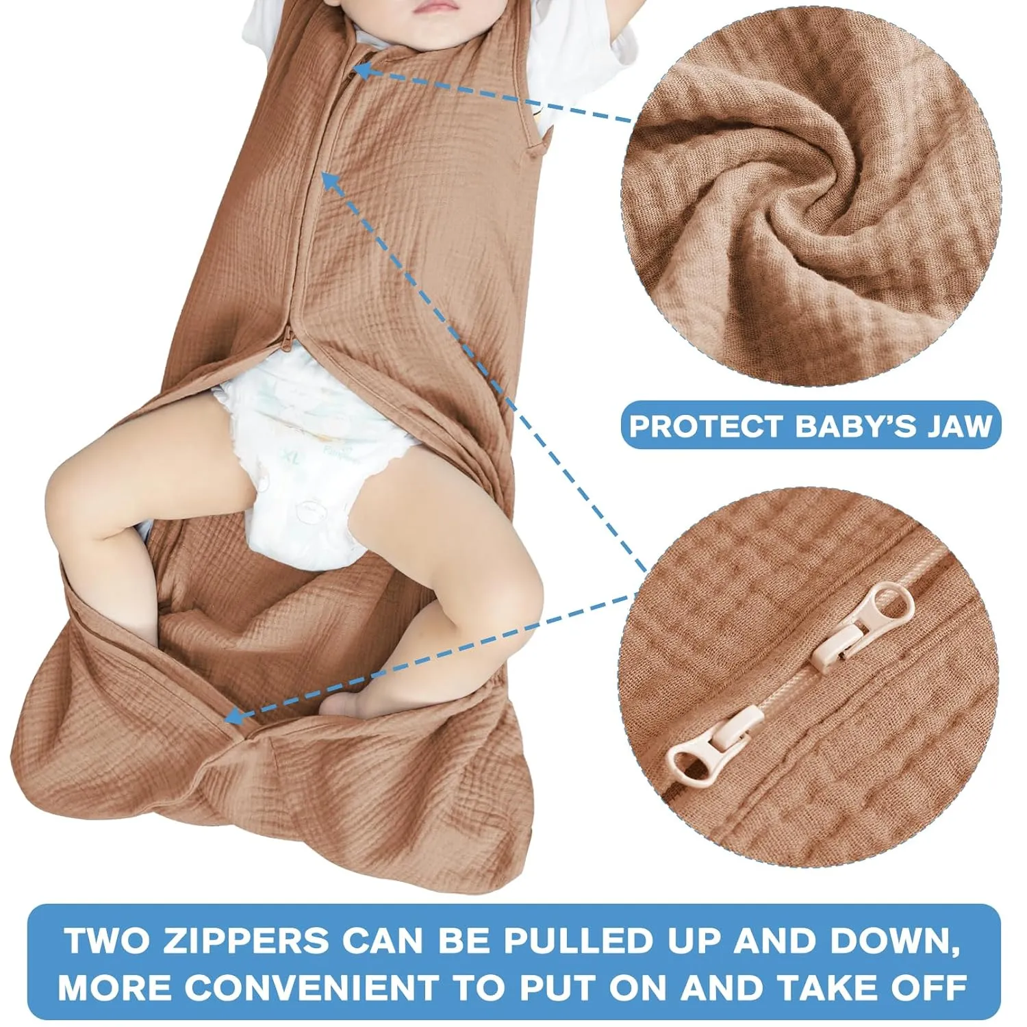 2 Pack Baby Sleep Sack 0-24 Months Baby Sleeping Bag 2-Way Zipper Toddler Wearable Blankets (Beige&Coffee TOG 0.3, Small)