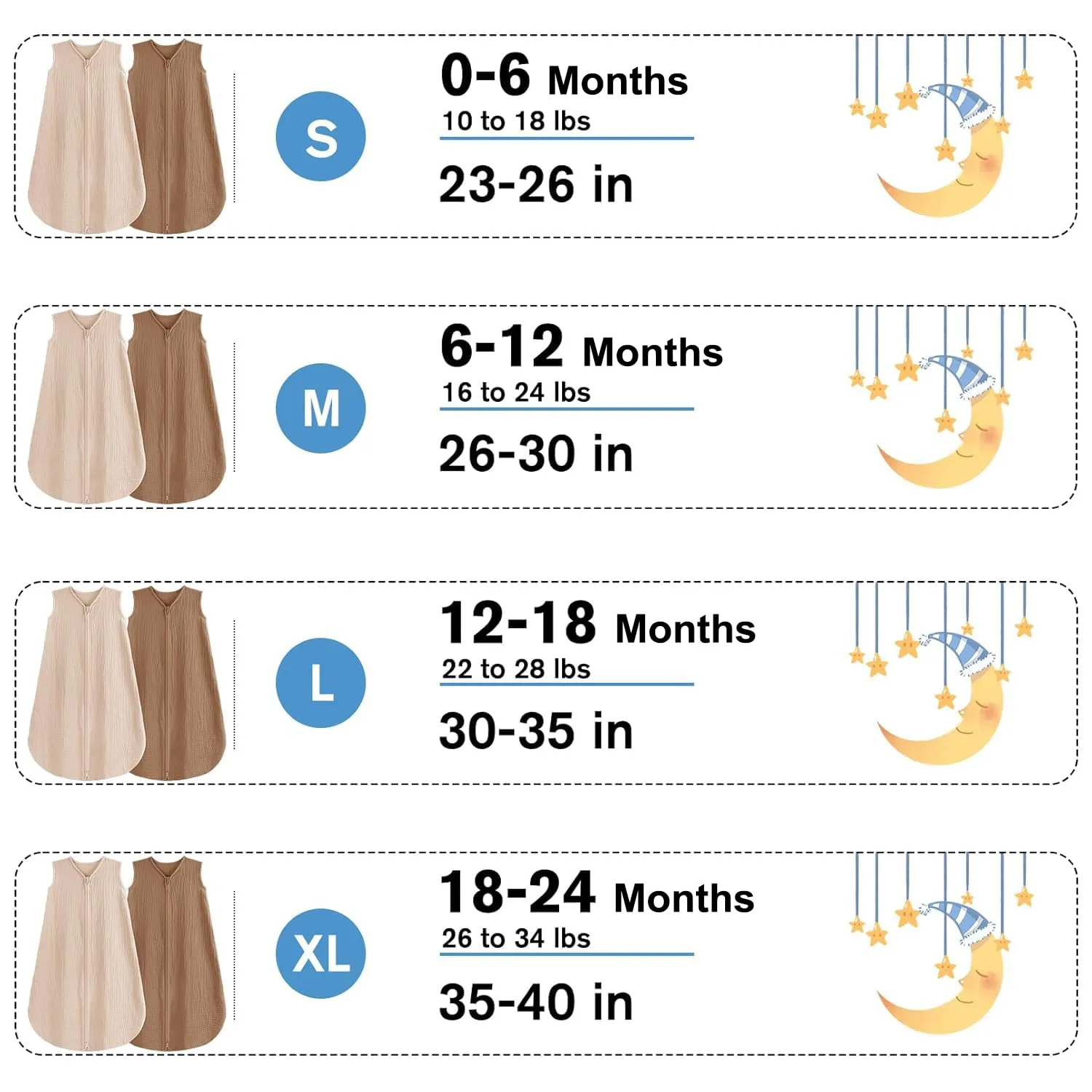 2 Pack Baby Sleep Sack 0-24 Months Baby Sleeping Bag 2-Way Zipper Toddler Wearable Blankets (Beige&Coffee TOG 0.3, Small)