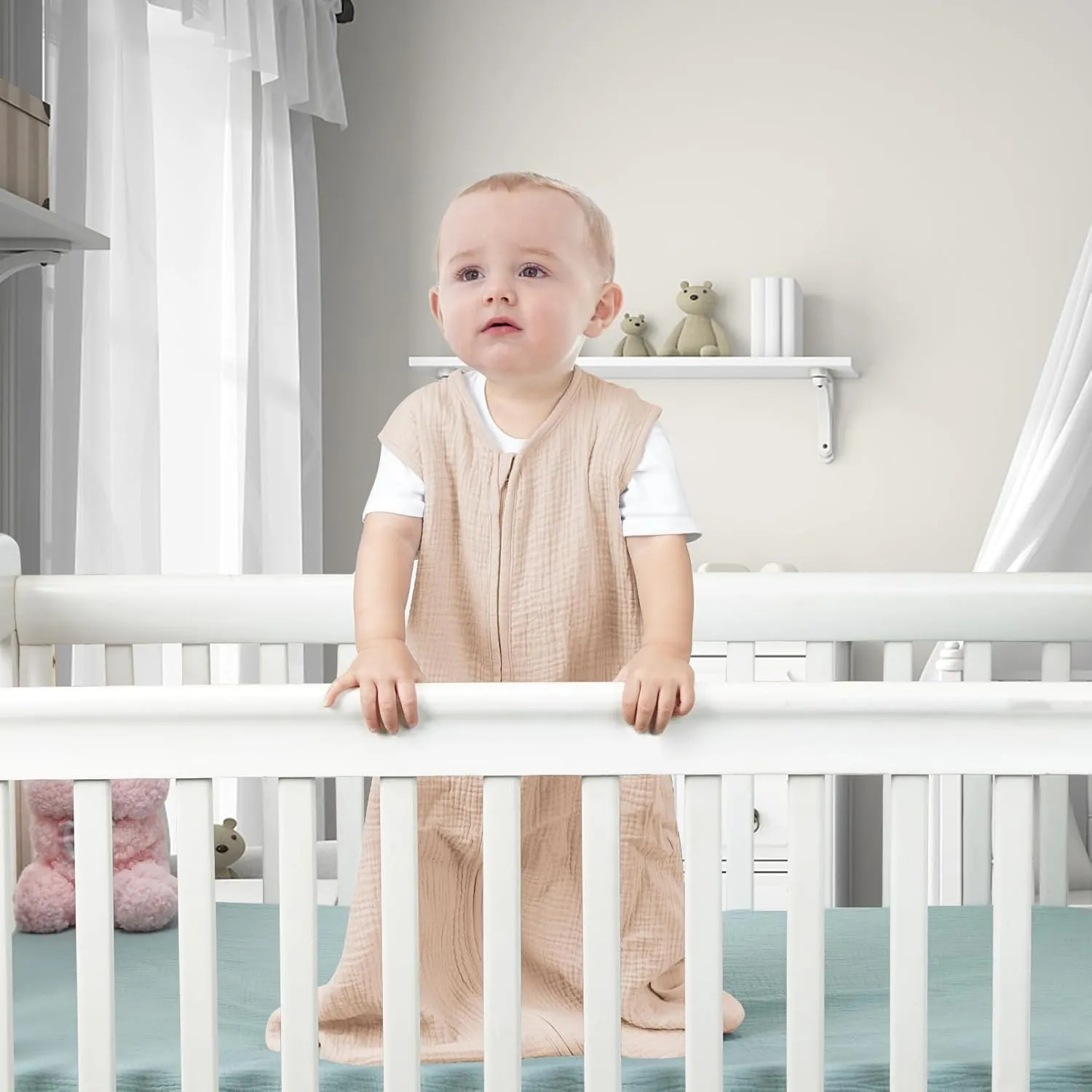 2 Pack Baby Sleep Sack 0-24 Months Baby Sleeping Bag 2-Way Zipper Toddler Wearable Blankets (Beige&Coffee TOG 0.3, Small)