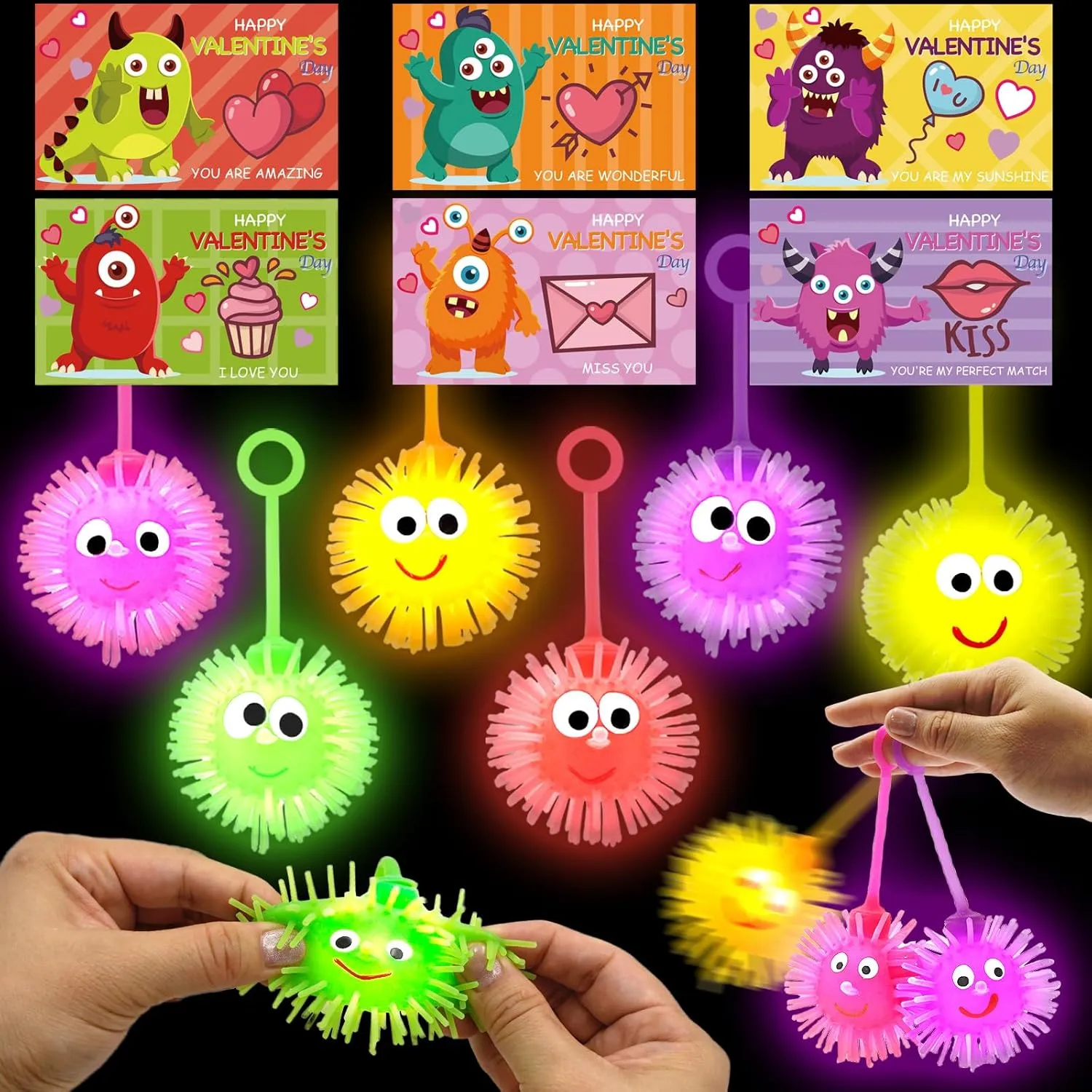 24 Pack Easter LED Puffy Eggs Toys Flashing Spiky Ball Toys Bulk Glow in The Dark for Kids Boys Girls Classroom Exchange Prizes Easter Basket Stuffers Party Favors Toys