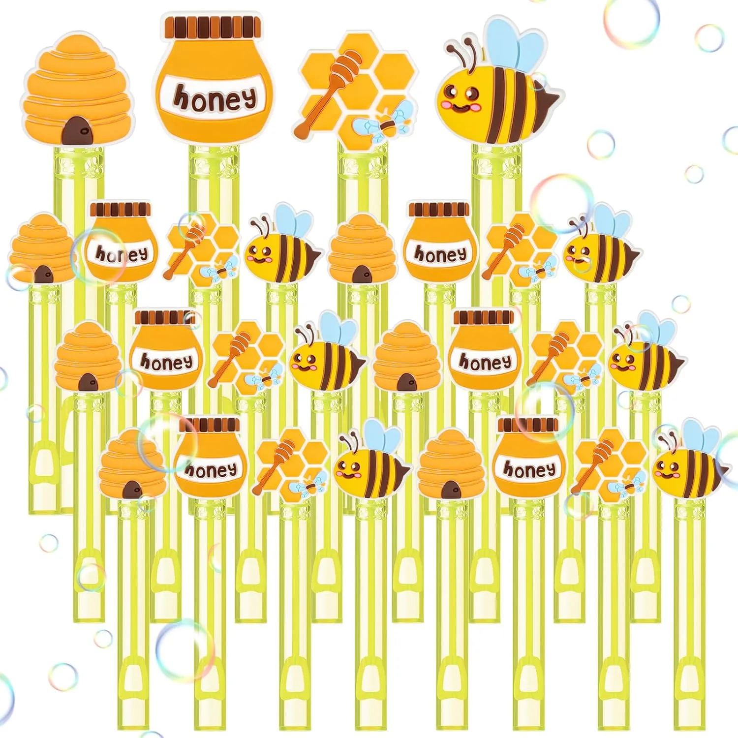 24 Pcs Bee Wands Bee Party Favors for Kids Toddlers Honeybee Theme Mini Clear Bubble Wands Bulk for Goodie Bags Piñata Stuffers Birthday Party Celebration Class Prizes Gifts