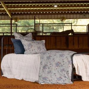 3-Piece Southwestern Style Polyester Cotton Floral Comforter Set King Size | French Country Iconic Tasha Polizzi Pattern Coquette Western Bedding | Reversible Unique Denim Blue Color Spirited Design