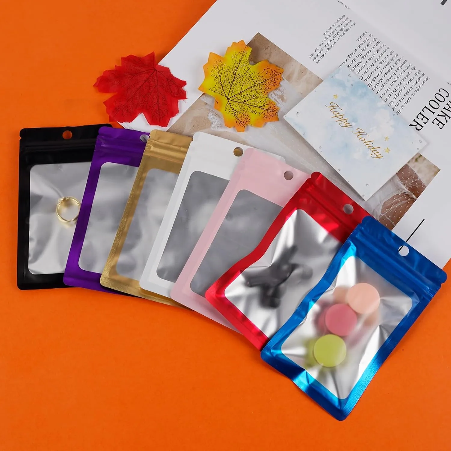 400 Pack 4 Sizes Resealable Mylar Holographic Bags Food Storage Smell Proof Bags with Front Window Foil Packaging Pouch for Sample Jewelry Small Business (Pink to Blue,3x4.7,3.1x5.5,4x 6,4.7x 7.9in)