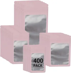 400 Pack 4 Sizes Resealable Mylar Holographic Bags Food Storage Smell Proof Bags with Front Window, Zipper Foil Packaging Pouch for Sample Jewelry Small Business (Pink,3x4.7,3.1x5.5,4x 6,4.7x 7.9in)