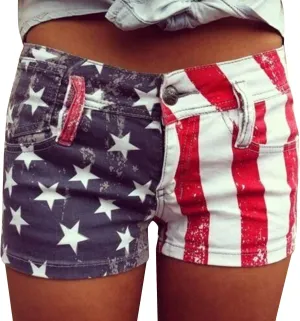 4th of July Shorts for Women American Flag Printed Denim Shorts High Waisted American Flag Womens Shorts