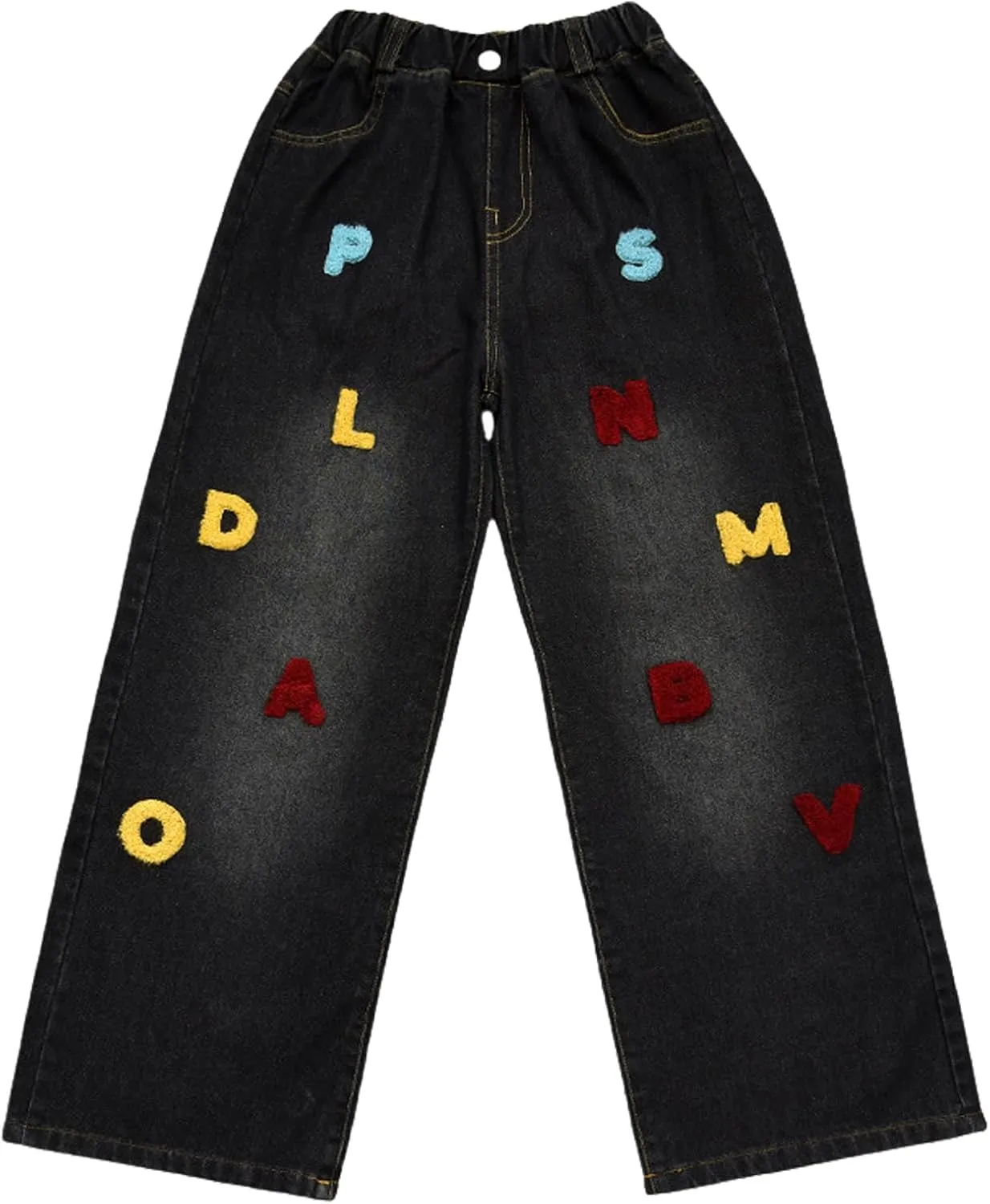 5-14 yrs Kids Girls Jeans Distressed Elastic Waist Baggy Denim Wide Leg Pants Trousers