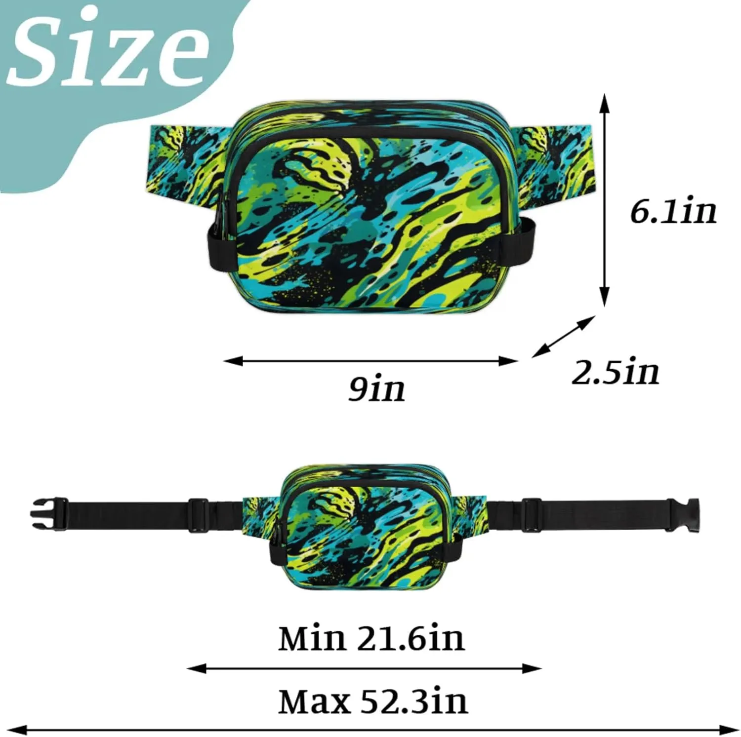Abstract Wings Waterproof Unisex Square Fanny Pack, Adjustable Waist Bag with Pockets, Sturdy Lightweight Crossbody Bag for Travel, Running, Hiking (9x6.1x2.5 Inches)