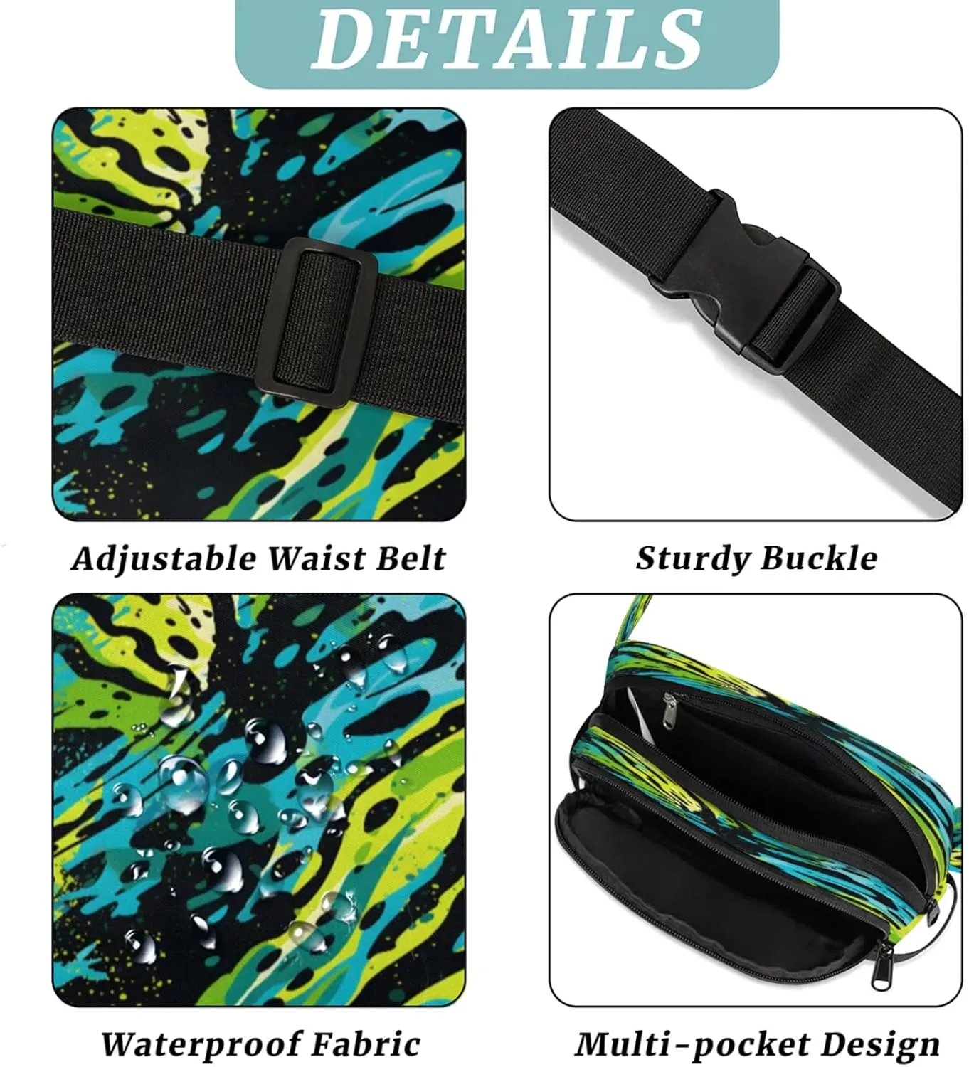 Abstract Wings Waterproof Unisex Square Fanny Pack, Adjustable Waist Bag with Pockets, Sturdy Lightweight Crossbody Bag for Travel, Running, Hiking (9x6.1x2.5 Inches)