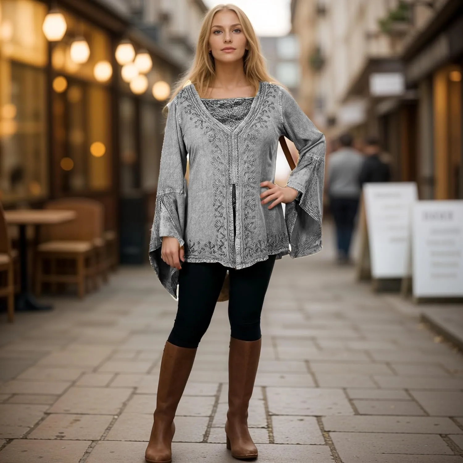 Agan Traders Women’s 2025 Summer Long Bell Sleeve Embroidered Blouse - Elegant Tunic Bohemian Dress Tops for Women