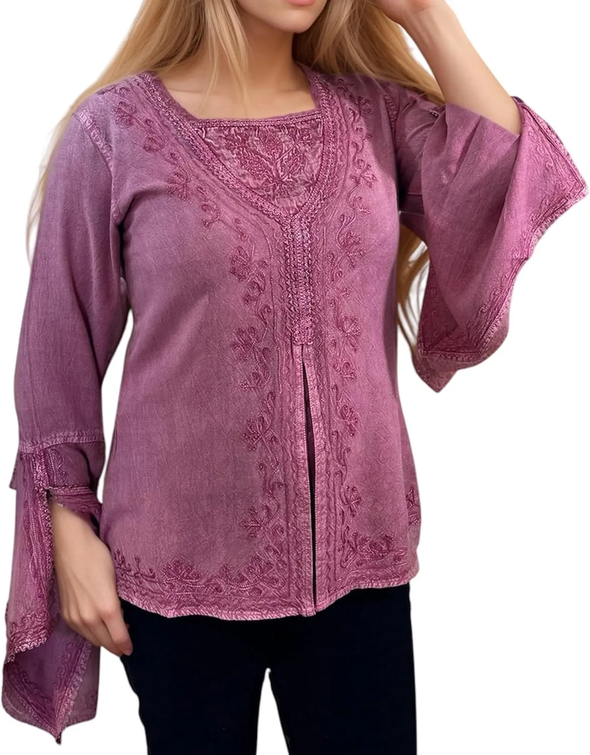 Agan Traders Women’s 2025 Summer Long Bell Sleeve Embroidered Blouse - Elegant Tunic Bohemian Dress Tops for Women