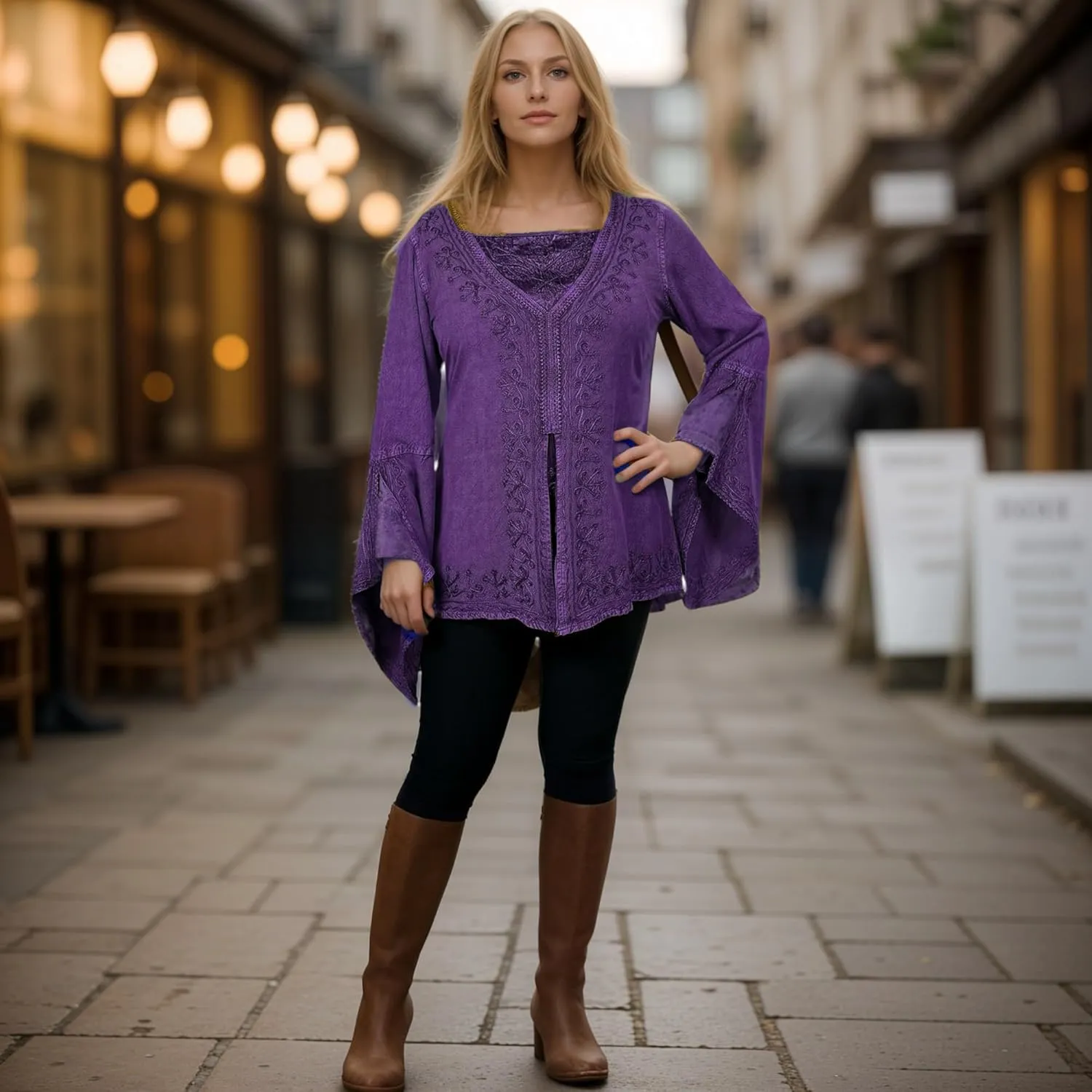 Agan Traders Women’s 2025 Summer Long Bell Sleeve Embroidered Blouse - Elegant Tunic Bohemian Dress Tops for Women
