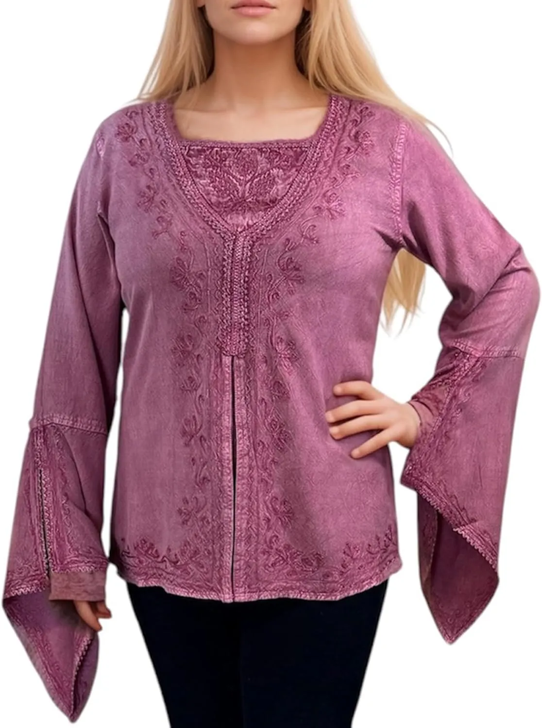 Agan Traders Women’s 2025 Summer Long Bell Sleeve Embroidered Blouse - Elegant Tunic Bohemian Dress Tops for Women