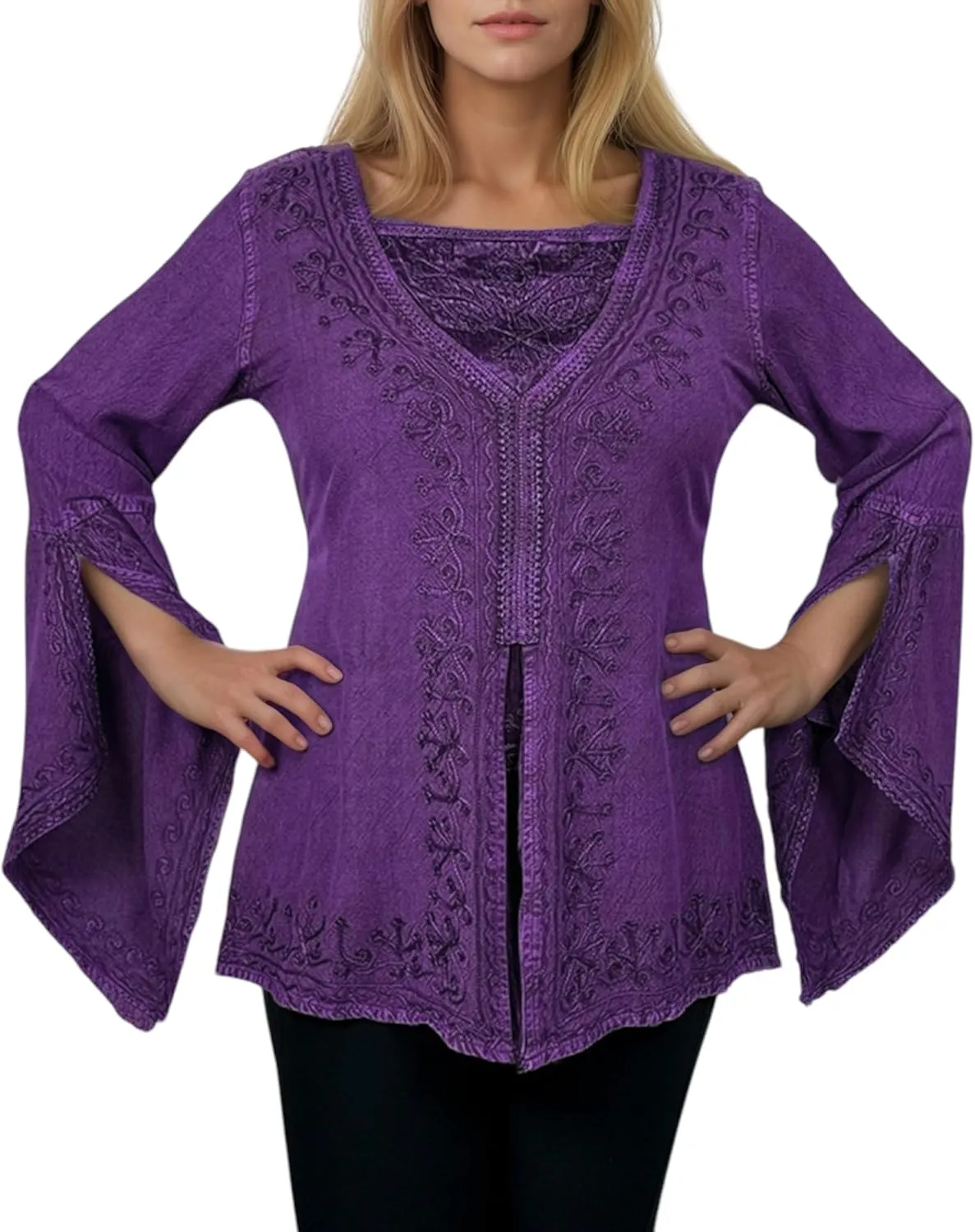 Agan Traders Women’s 2025 Summer Long Bell Sleeve Embroidered Blouse - Elegant Tunic Bohemian Dress Tops for Women