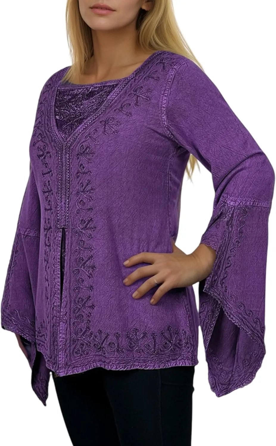 Agan Traders Women’s 2025 Summer Long Bell Sleeve Embroidered Blouse - Elegant Tunic Bohemian Dress Tops for Women
