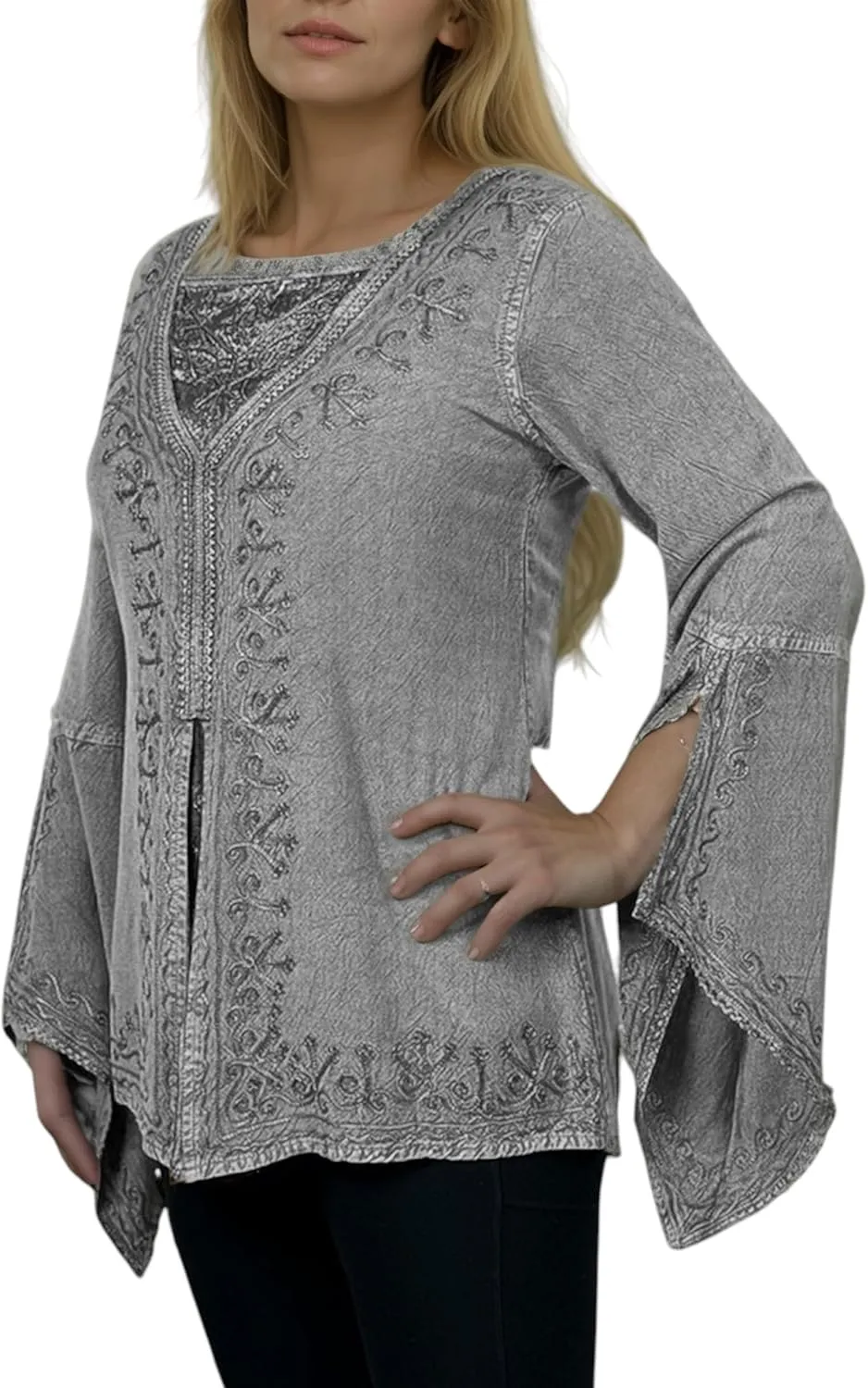 Agan Traders Women’s 2025 Summer Long Bell Sleeve Embroidered Blouse - Elegant Tunic Bohemian Dress Tops for Women