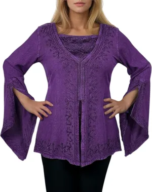 Agan Traders Women’s 2025 Summer Long Bell Sleeve Embroidered Blouse - Elegant Tunic Bohemian Dress Tops for Women