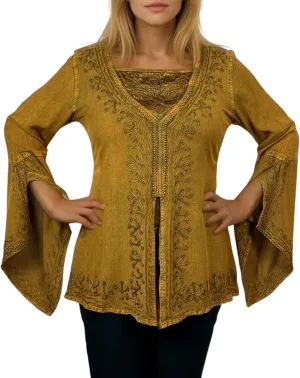 Agan Traders Women’s 2025 Summer Long Bell Sleeve Embroidered Blouse - Elegant Tunic Bohemian Dress Tops for Women
