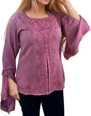 Agan Traders Women’s 2025 Summer Long Bell Sleeve Embroidered Blouse - Elegant Tunic Bohemian Dress Tops for Women