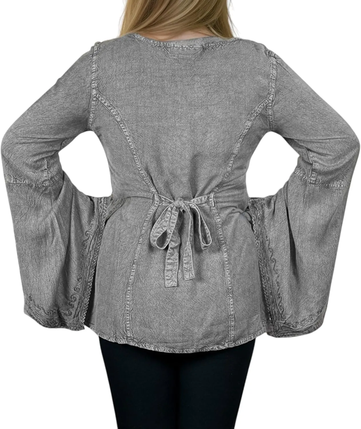 Agan Traders Women’s 2025 Summer Long Bell Sleeve Embroidered Blouse - Elegant Tunic Bohemian Dress Tops for Women