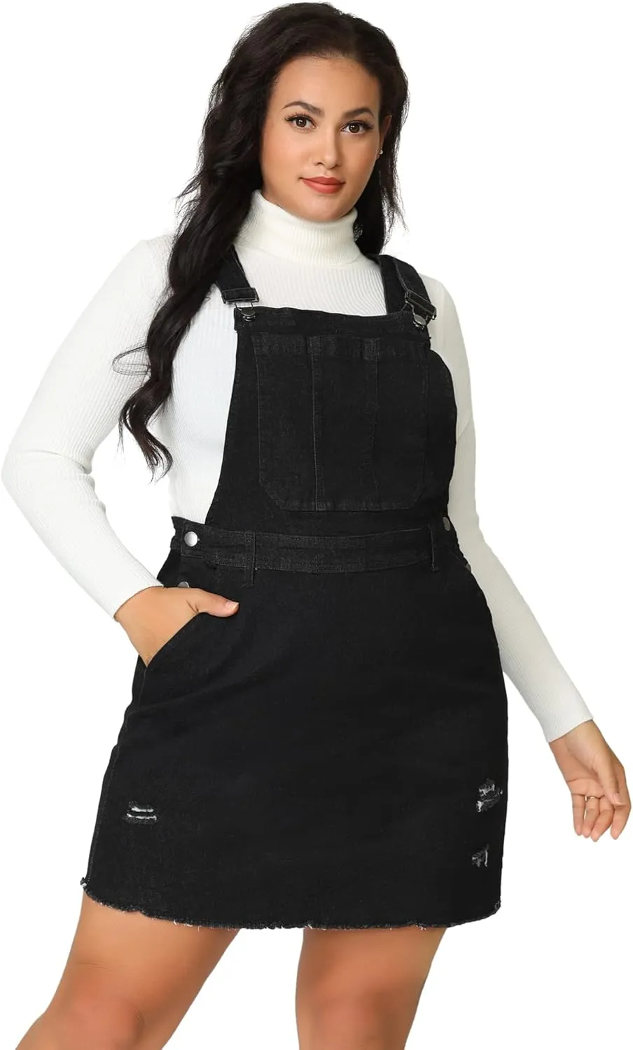 Agnes Orinda Women Plus Size Denim Overall Dress Adjustable Strap Distressed Casual Denim Suspender Skirts