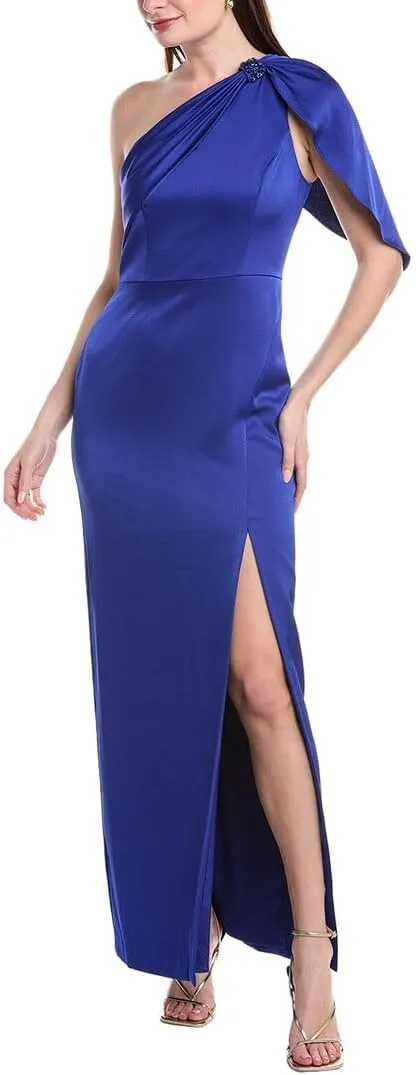Aidan Mattox Womens Satin One-Shoulder Gown, 2, Blue