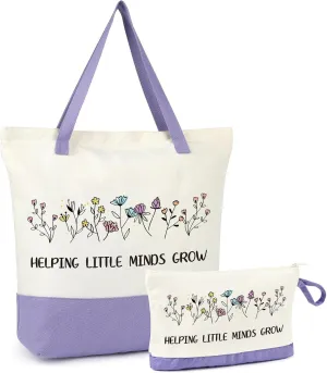 Aileam 2 Pcs Teacher Appreciation Gift Set Canvas Tote Bag Makeup Bag Thank You Teacher Gift Graduation Christmas Reusable Beach Shopping Purple