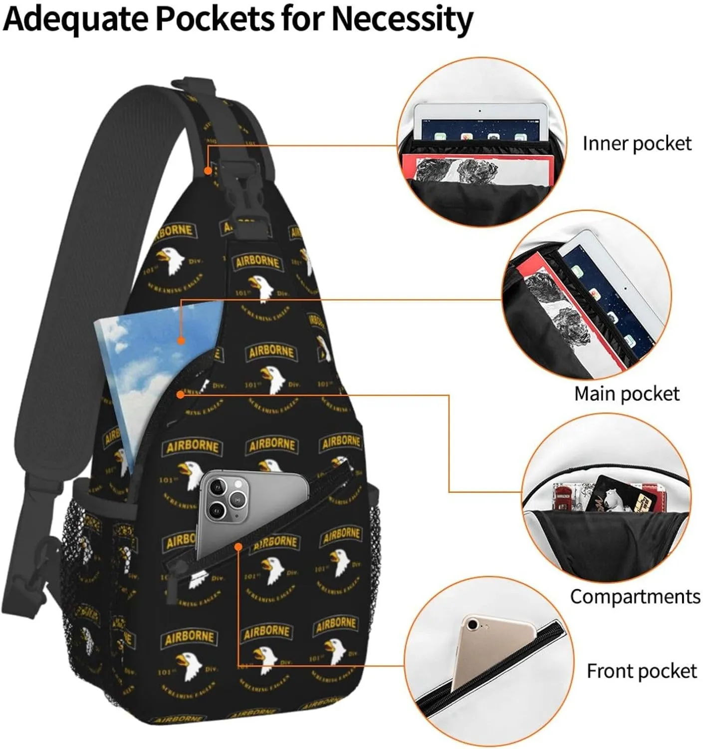 Airborne 101 Sling Backpack Chest Daypack Crossbody Crossbody Shoulder Bags For Travel Sports Running Hiking