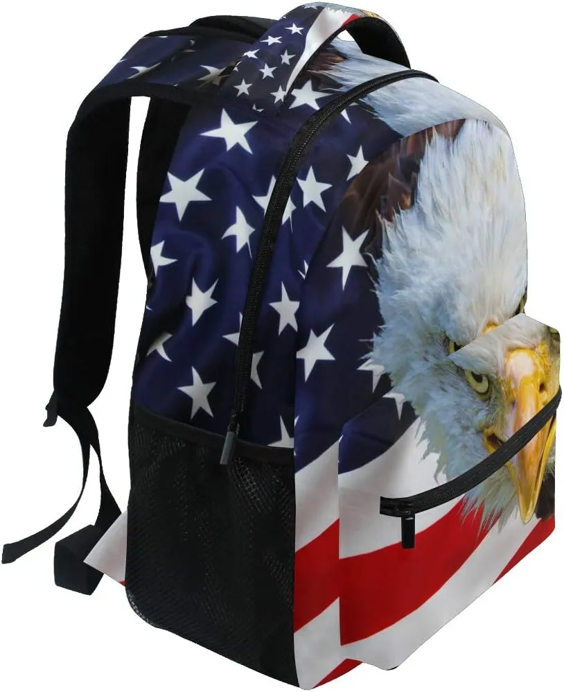 ALAZA American Bald Eagle On USA Flag Animal Large Backpack Personalized Laptop iPad Tablet Travel School Bag with Multiple Pockets for Men Women College