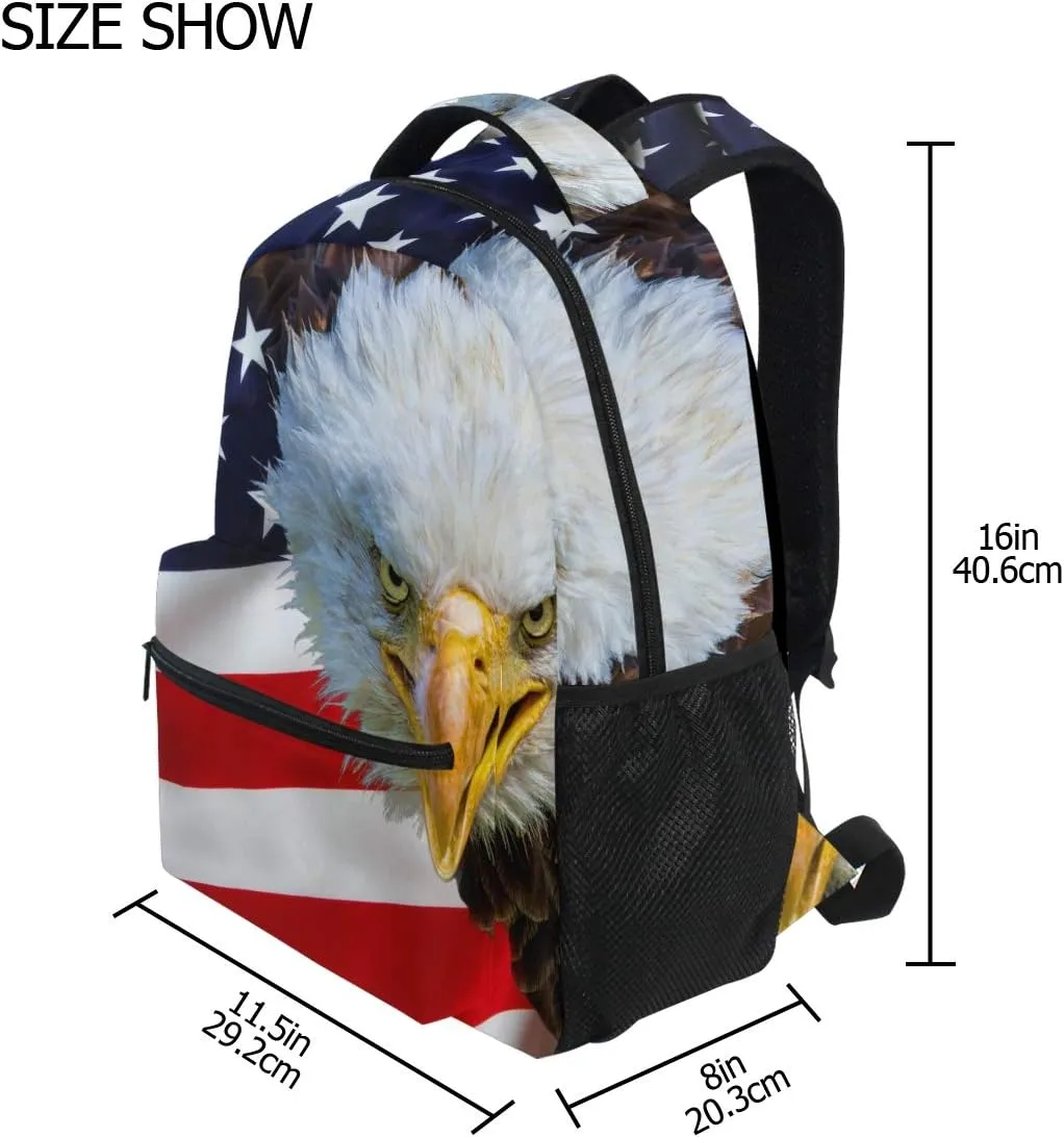 ALAZA American Bald Eagle On USA Flag Animal Large Backpack Personalized Laptop iPad Tablet Travel School Bag with Multiple Pockets for Men Women College
