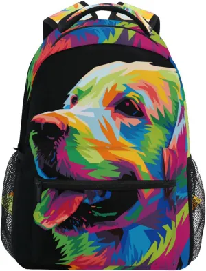 ALAZA Colorful Dog Print Golden Retriever Backpack Purse with Multiple Pockets Name Card Personalized Travel Laptop School Book Bag, Size M/16.9 inch