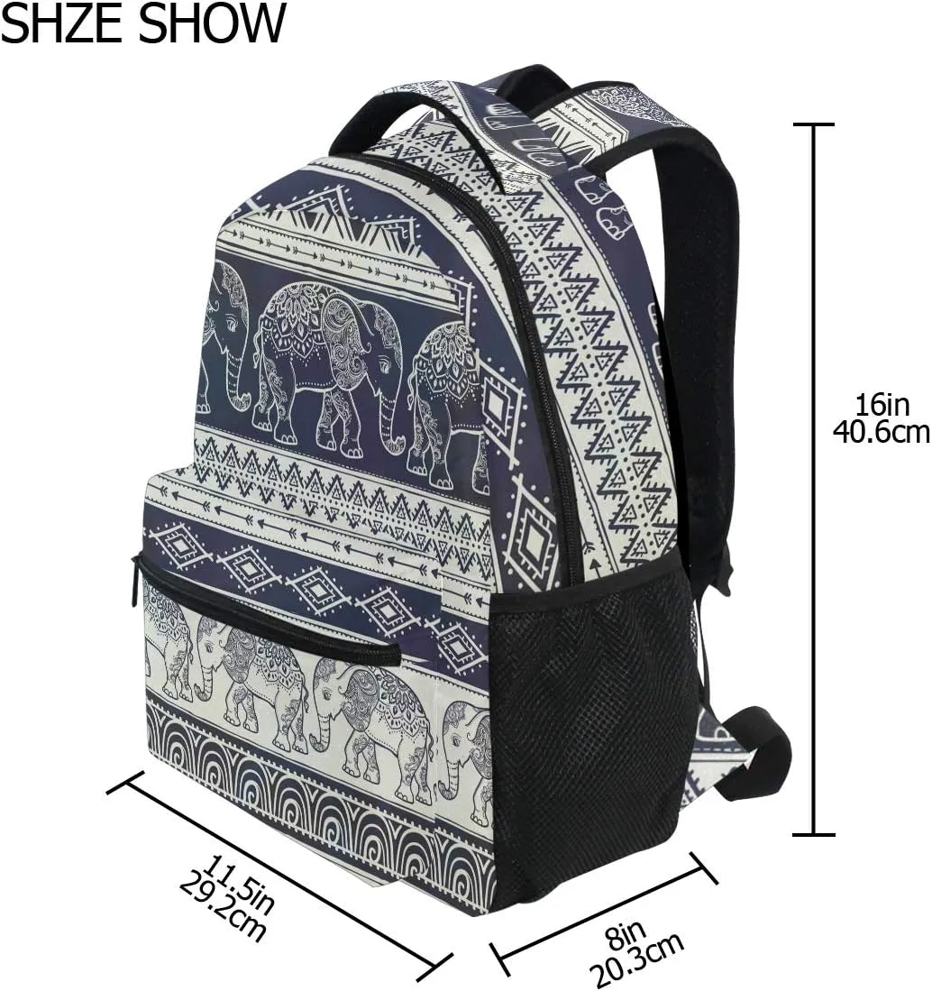 ALAZA Elephant Boho Mandala Style Stylish Large Backpack Personalized Laptop iPad Tablet Travel School Bag with Multiple Pockets for Men Women College