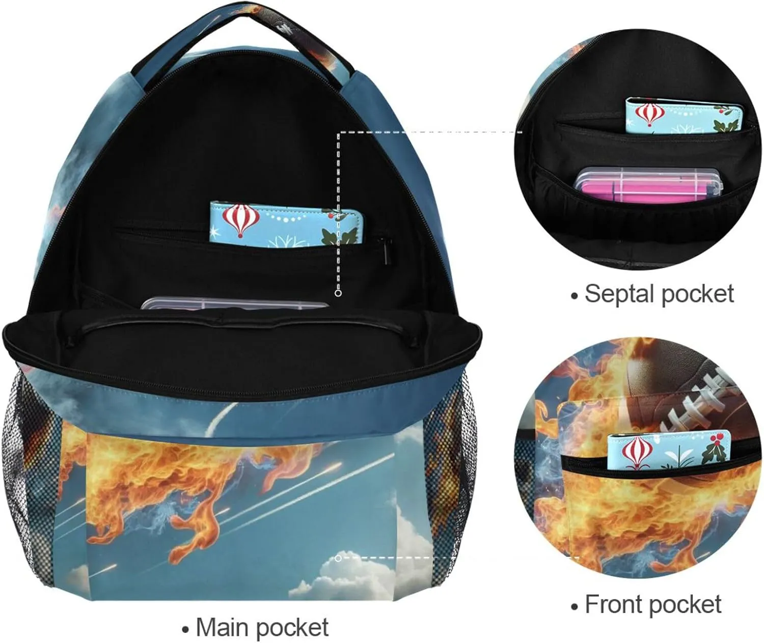 ALAZA Football Firing Backpack Purse with Multiple Pockets Name Card Personalized Travel Laptop Book Bag, Size S/16 inch