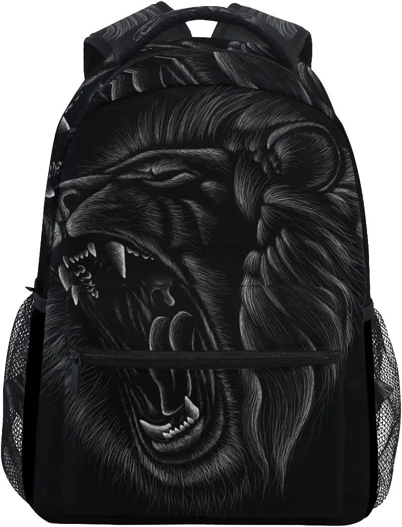 ALAZA Hand Drawn Black Lion Roaring Large Backpack Laptop iPad Tablet Travel School Bag w/Multiple Pockets for Men Women College