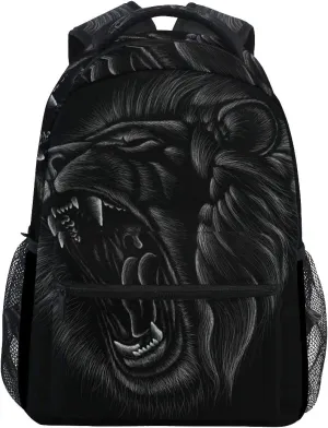 ALAZA Hand Drawn Black Lion Roaring Large Backpack Laptop iPad Tablet Travel School Bag w/Multiple Pockets for Men Women College