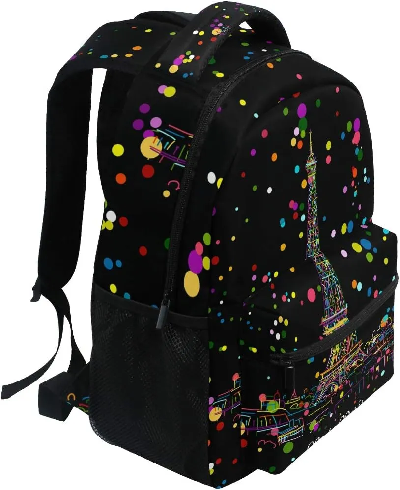 ALAZA Night Paris Eifel Tower Colorful Polka Dot Stylish Large Backpack Personalized Laptop iPad Tablet Travel School Bag with Multiple Pockets for Men Women College