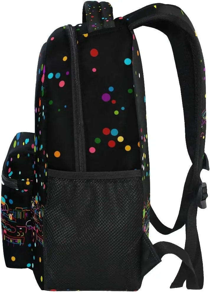 ALAZA Night Paris Eifel Tower Colorful Polka Dot Stylish Large Backpack Personalized Laptop iPad Tablet Travel School Bag with Multiple Pockets for Men Women College