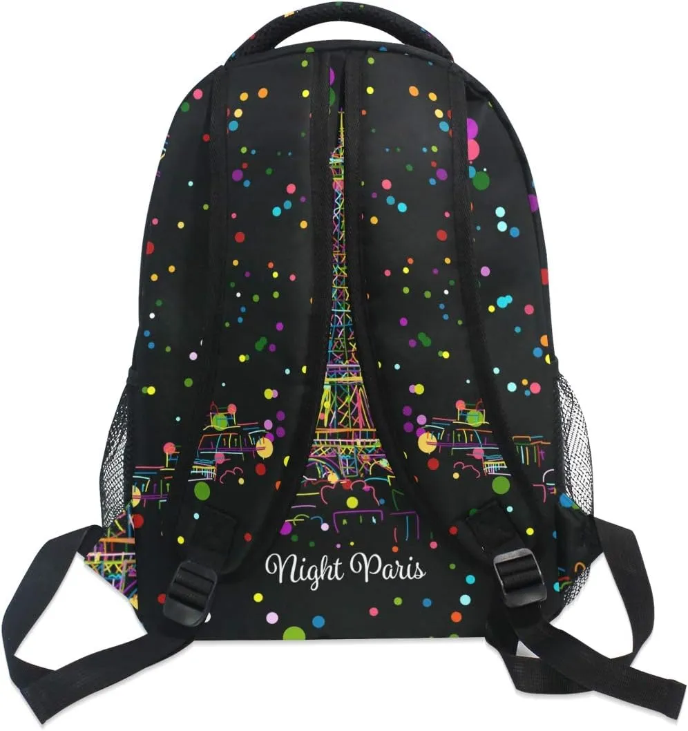 ALAZA Night Paris Eifel Tower Colorful Polka Dot Stylish Large Backpack Personalized Laptop iPad Tablet Travel School Bag with Multiple Pockets for Men Women College