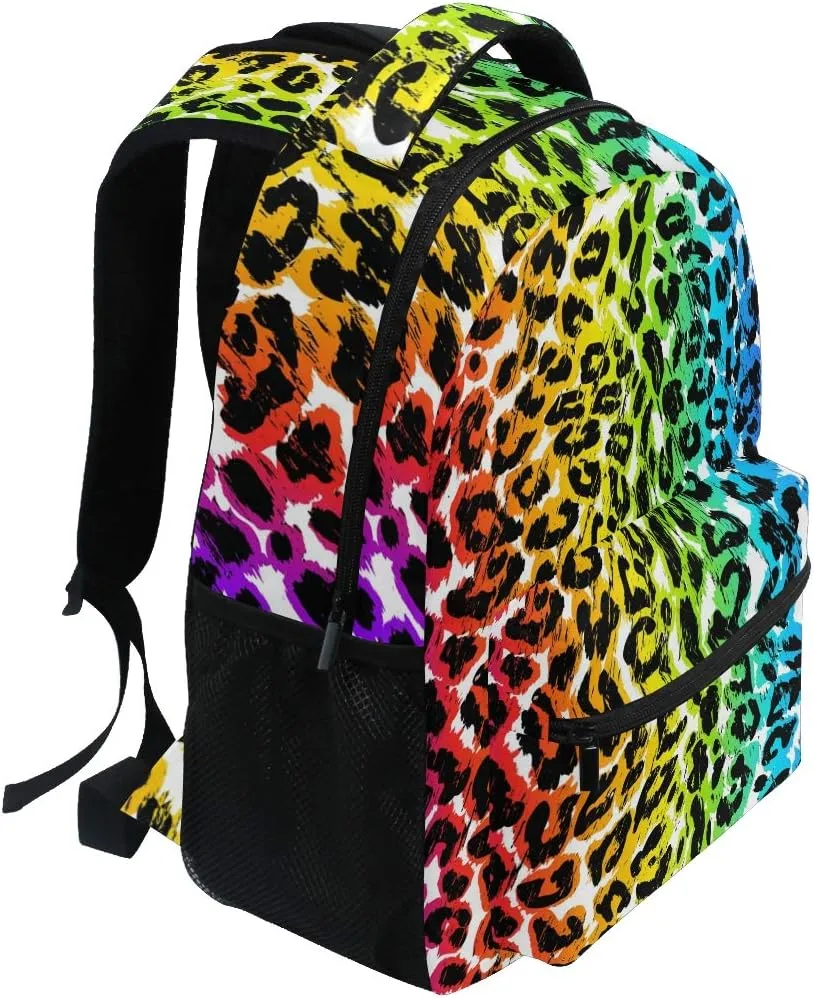 ALAZA Rainbow Leopard Animal Print Stylish Large Backpack Personalized Laptop iPad Tablet Travel School Bag with Multiple Pockets for Men Women College