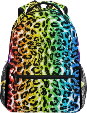 ALAZA Rainbow Leopard Animal Print Stylish Large Backpack Personalized Laptop iPad Tablet Travel School Bag with Multiple Pockets for Men Women College