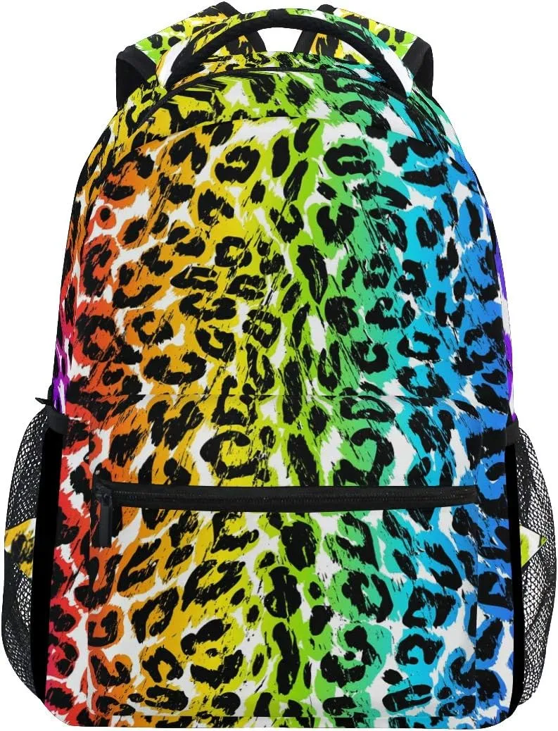 ALAZA Rainbow Leopard Animal Print Stylish Large Backpack Personalized Laptop iPad Tablet Travel School Bag with Multiple Pockets for Men Women College
