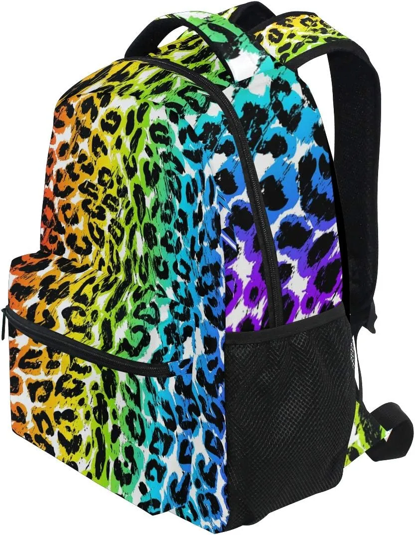 ALAZA Rainbow Leopard Animal Print Stylish Large Backpack Personalized Laptop iPad Tablet Travel School Bag with Multiple Pockets for Men Women College